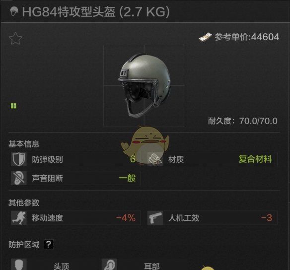《暗区突围》HG84特攻型头盔属性一览