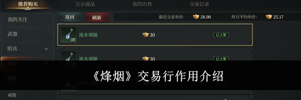 《烽烟》交易行作用介绍