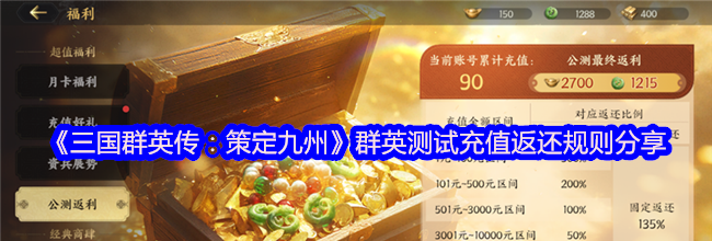 《三国群英传：策定九州》群英测试充值返还规则分享