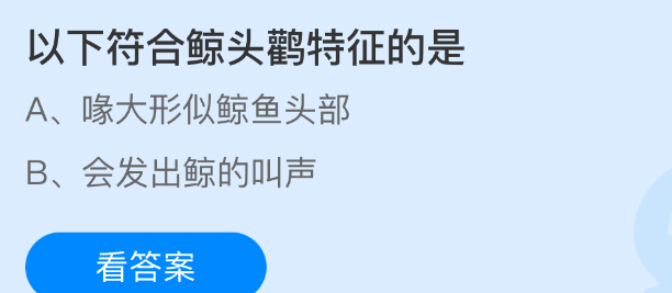 以下符合鲸头鹳特征的是